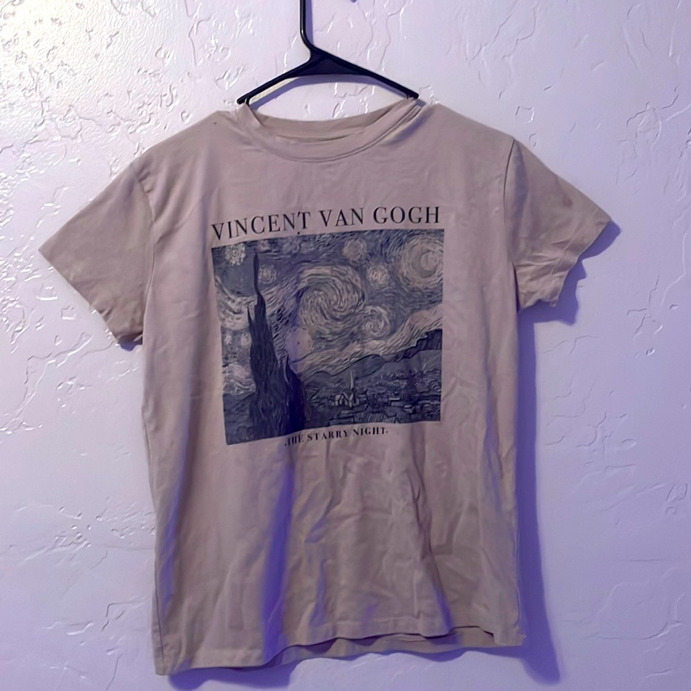 VFifthSun Womens Aesthetic Vincent Van Gogh Starry Night night Beige T-Shirt